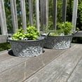 thumbnail image 4 of Rustic Metal Planters, Set of 2, Floral Pattern, White Washed Finish, Metal, Cache Pot Jardinieres, Distressed Grey Finish, 14.5 and 12.5 Diameter, 4 of 6