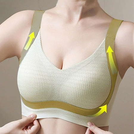 REORIAFEE Support Bras for Women Gathered Together Wirefree Bras Striped Brassiere Breathable Spaghetti Straps Comfy Corset Underwear Classic Comfortable Support Lingerie Beige XXXXL