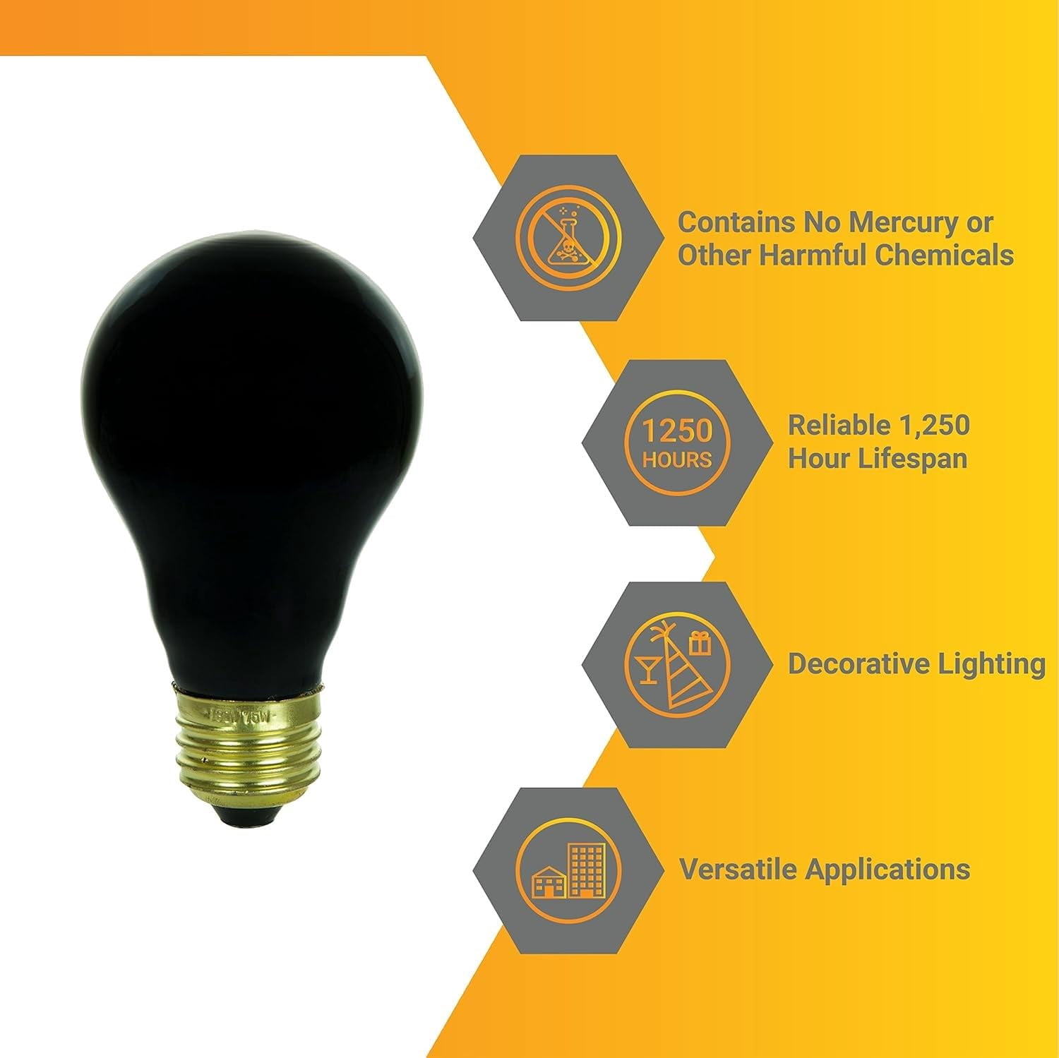 Diodesy- Pack of 6 75A A19 Black Light Bulbs, 75W Filament Ceramic Black Bulb, E26 Incandescent Light for Glow in The Dark/Body Paint/Fluorescent Poster, 120V, Dimmable, Mercury Free, Title 20
