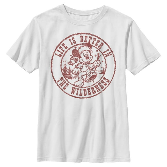 Boy's Mickey & Friends Life is Better in the Wilderness Mickey  Graphic Tee White X Large