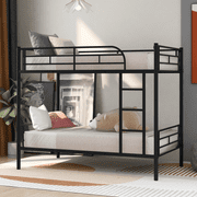 Twin Over Twin Bunk Bed with Guardrails & Ladder, Metal Bunk Bed Frame for Kids Teens Adults, Can be Divided into 2 Twin Platform Bed, 600 lbs Weight Capacity in Total, Noise Free, Black