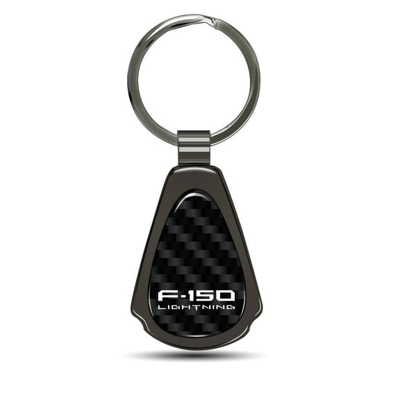 iPick Image for Ford F-150 Lightning Real Black Carbon Fiber Gunmetal Black Metal Teardrop Key Chain, Official Licensed