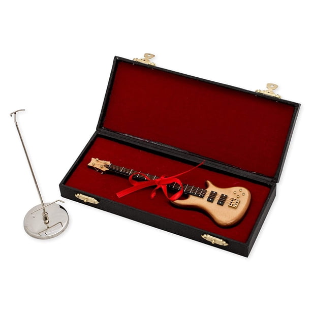 Broadway Gift - Figura decorativa de bajo de madera natural con estuche y soporte, réplica de 7 pulgadas