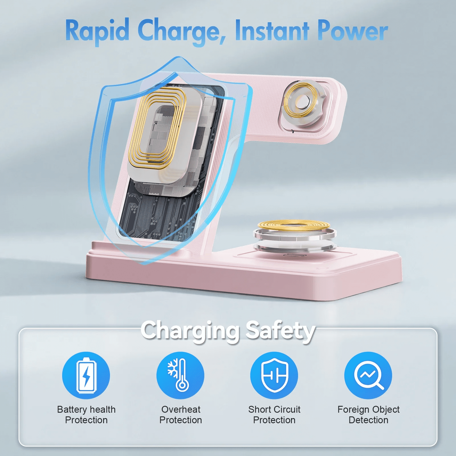 18W Wireless Charger,3 in 1 Portable Charger Charging Station Compatible with iPhone 17 16e 16 15 14 13 12 11 X Pro Max - Fast Charging Dock Compatible for Apple Watch & AirPods 4 3 Pro