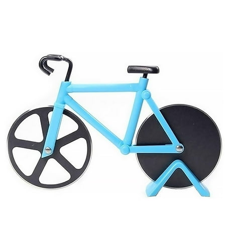 

Bike Pizza Slicer Dual Slicing Wheel Bicycle Shape Pizza Stainless Steel Chopper with Stand Blue
