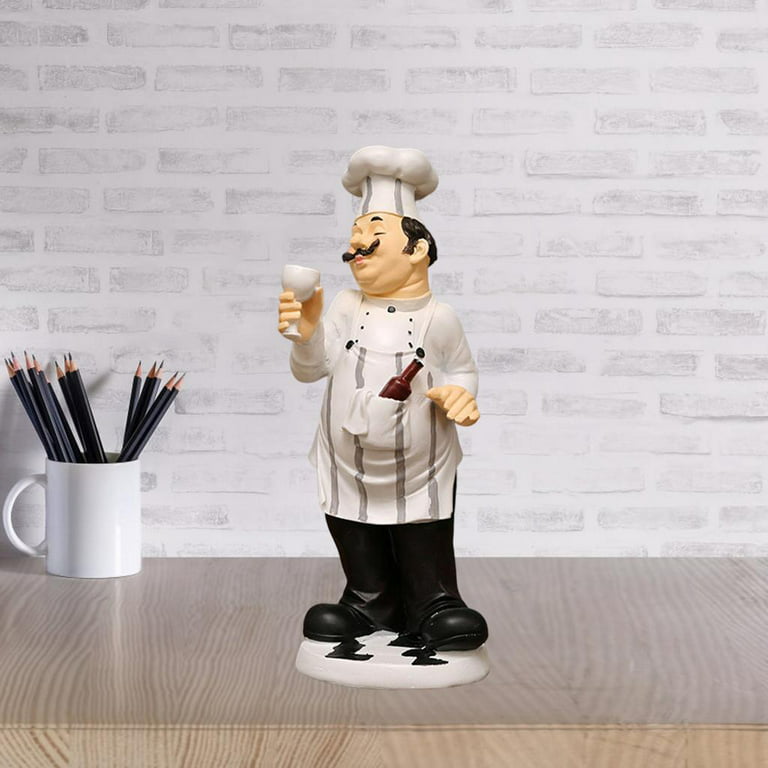 European Resin Chef Statue Figurine Kitchen Decor Miniature Ornaments Chef  Collectible Gift restaurant house kitchen Cook Cafe Bar , 15.5x10x29cm