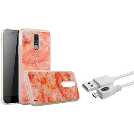 Insten Marble Glitter PC/TPU Rubber Case Cover For Coolpad Legacy (2019) - Pink (Bundle with Micro USB (Best Pc Case For Cable Management 2019)