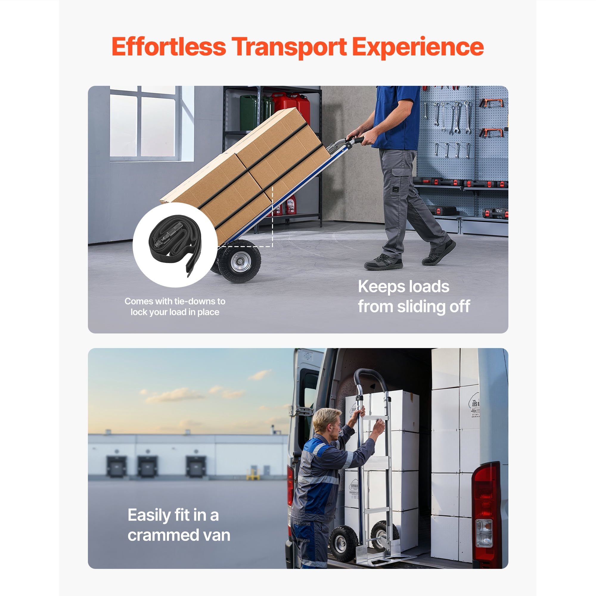KFFKFF Heavy-Duty Hand Truck, 500 lbs Capacity, Durable Dolly with Non-Slip Wheels & Handle, Aluminum Alloy Portable Cart with Tie-Down Strap for Home, Office, and Warehouse Transport