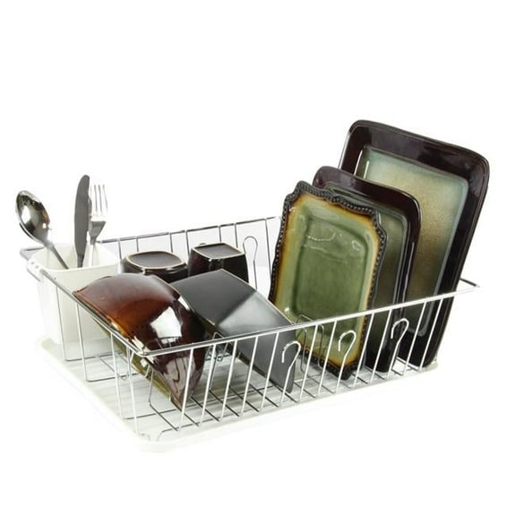 17.5 in. Single Level Dish Rack with 14 Plate Positioners & Detachable Utensil Holder, White