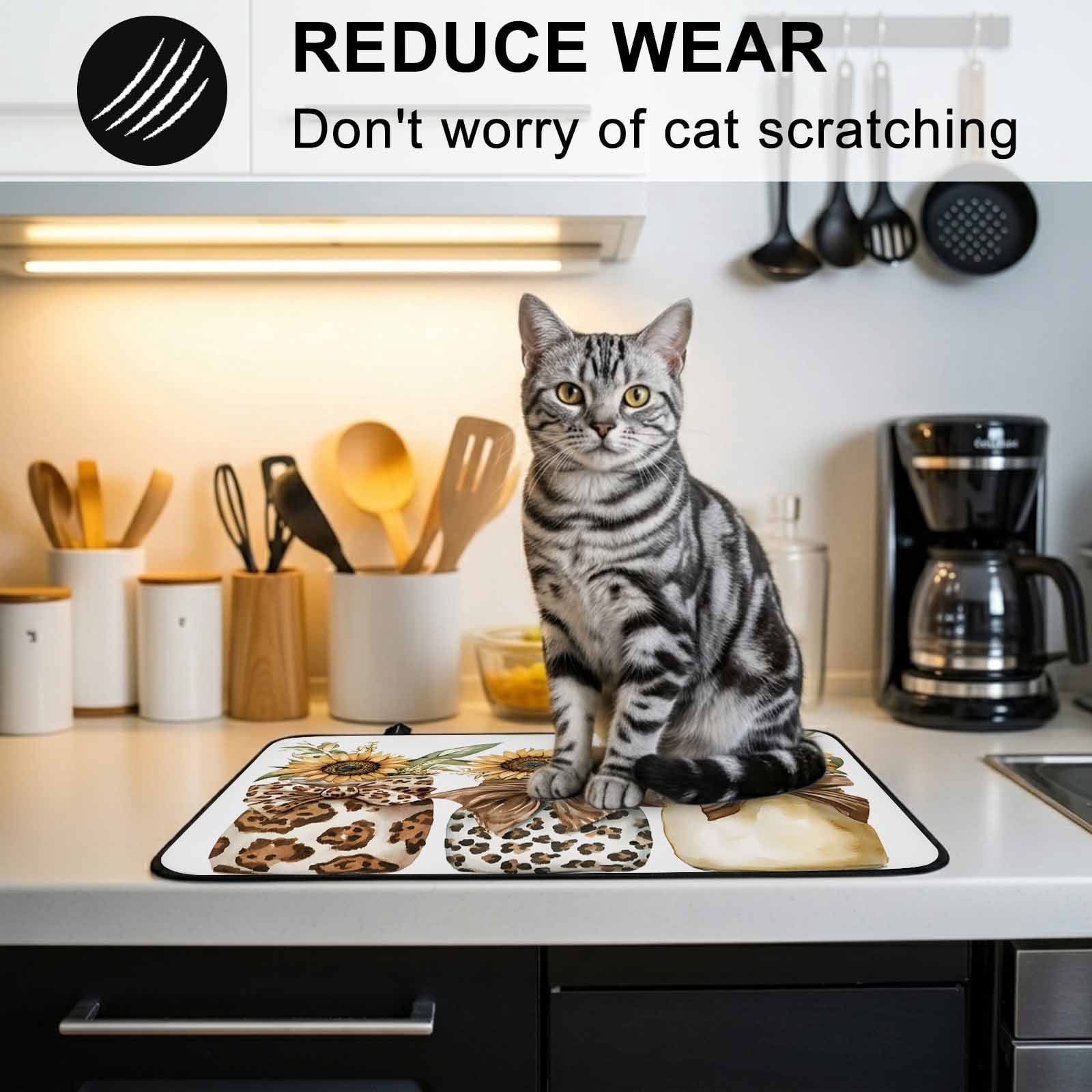 Spring Sunflower Glass Bottle Stove Top Cover for Electric Stove, Heat-proof & Non Slip Glass Top Stove Cover Protector, Brown Bow Leopard Kitchen Flat Cooktop Rubber Mat 24x21 Inches