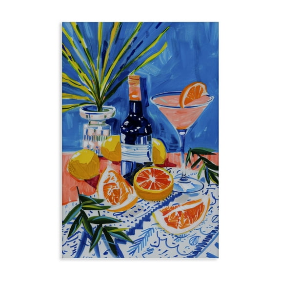 Stupell Industries Wine Bottle & Citrus Food & Beverage Painting Wrapped Canvas Art Print Wall Art, 16 x 24