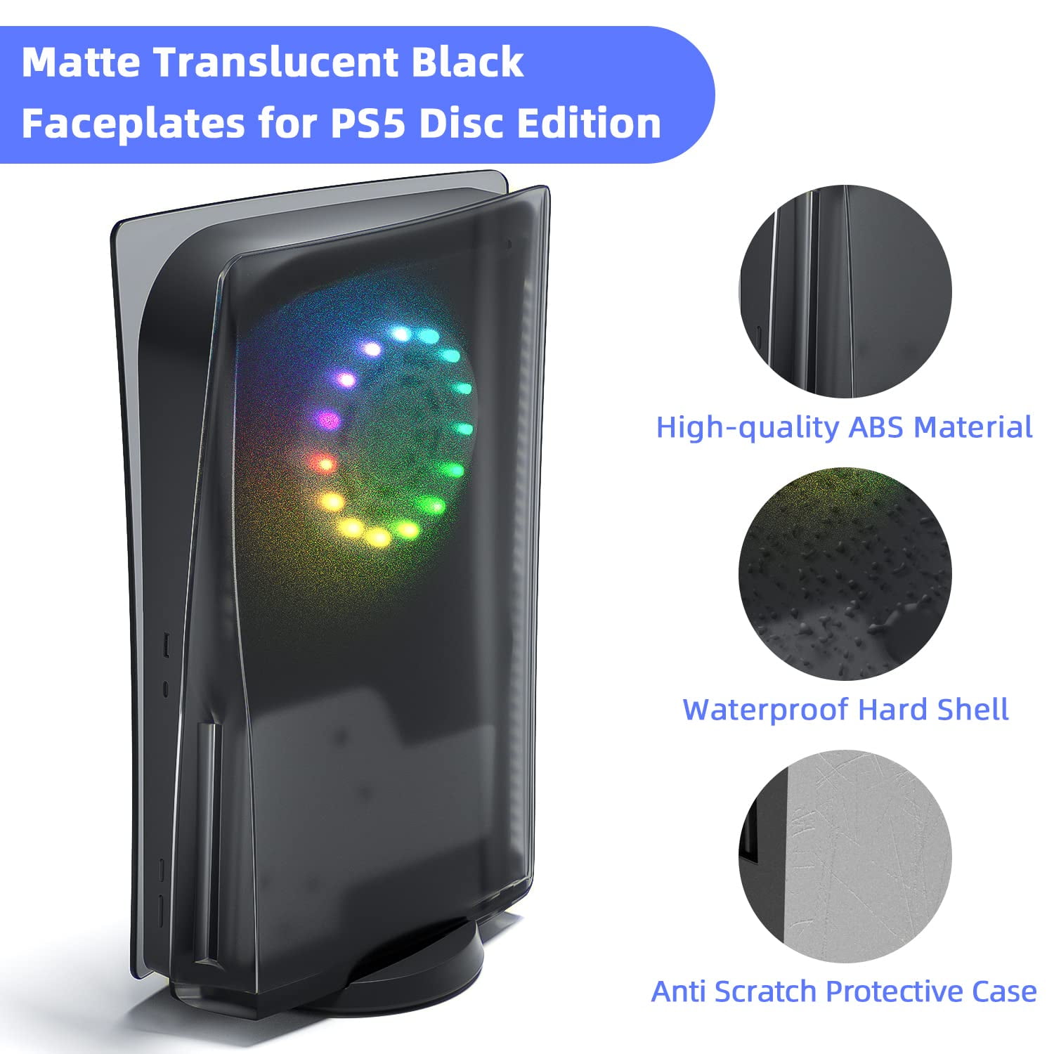 Mytrix PS5 Faceplate 2 in 1 Translucent Black Plates for PS5 Disc Edition + RGB LED Music Sync Light Strips Kit: Replacement Console Face Plate, Sound Sync Mode Lighting with 8 Colors 400+ DIY Effects