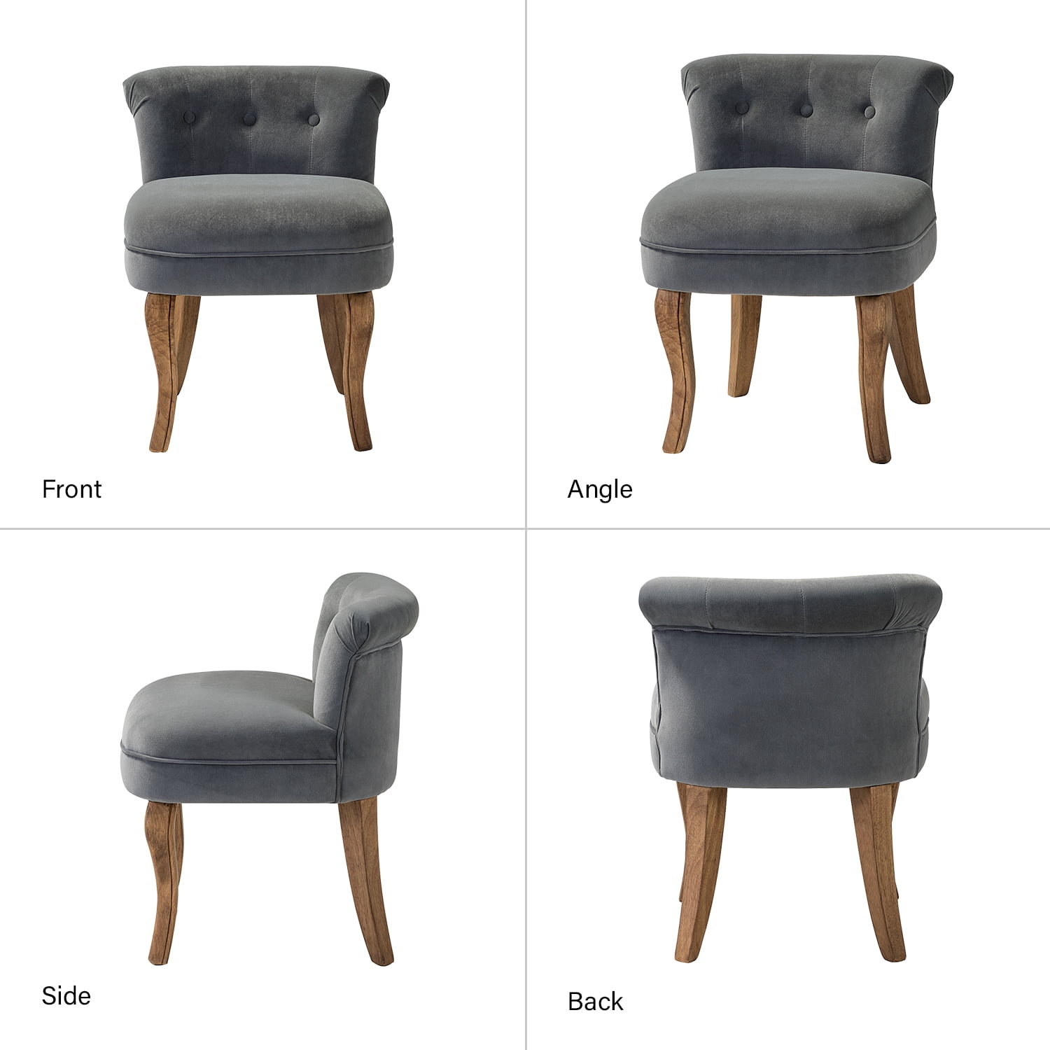 grey chair dressing table Makeup Vanity Stool Dressing Table Accent Chair Set of 2 Velvet Tufted Upholstered Cushioned Wood Leg Home Bedroom Living Room Grey