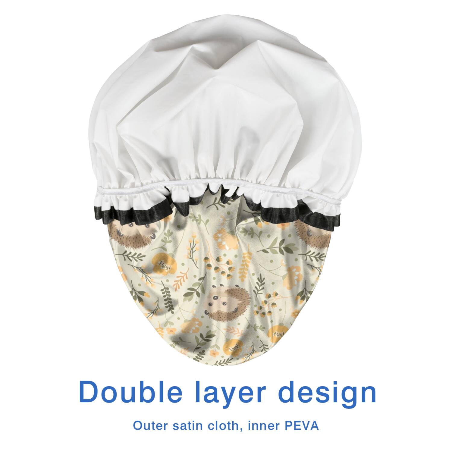 Shower Caps,Cute Hedgehogs and Pioneer Flower Pattern Waterproof Shower Cap for Women 4 Pieces,Double Reusable Hair Cover for Shower PEVA Elastic Stretch Hem