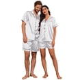 thumbnail image 2 of EKOUAER Satin Matching Pajamas Sets Couple Silk Button Down Sleepwear Women & Men Short Sleeve Pjs Lounge Set, 2 of 6