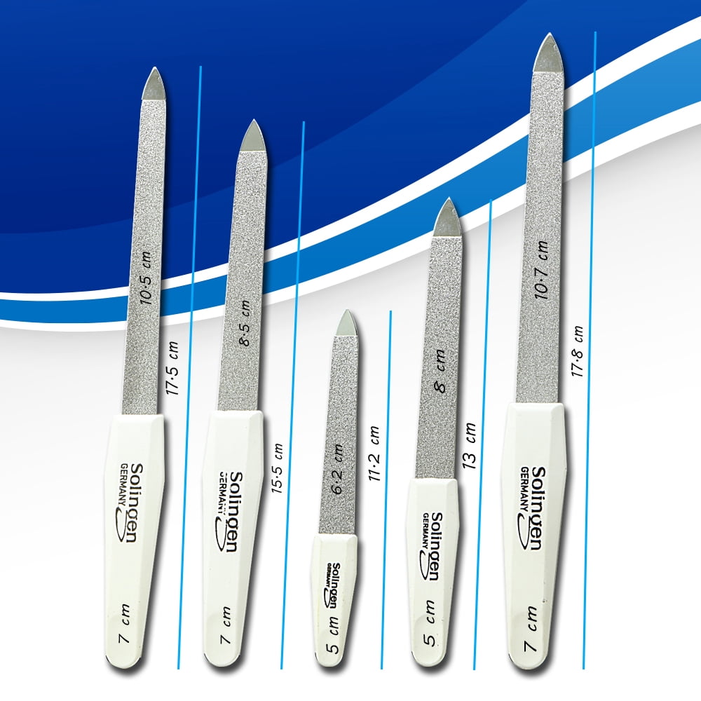SMI 10 Pcs Solingen Germany Sapphire Nail File Set + 2 Curved File - Fine and Coarse Nail Files - Double Sided Professional Manicure Pedicure Kit Best Nail File for Fingernail Toenail Care