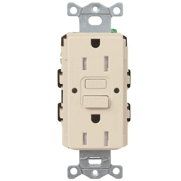 Receptáculo dúplex GFCI resistente a manipulaciones Lutron de 15 amperios en color almendra claro