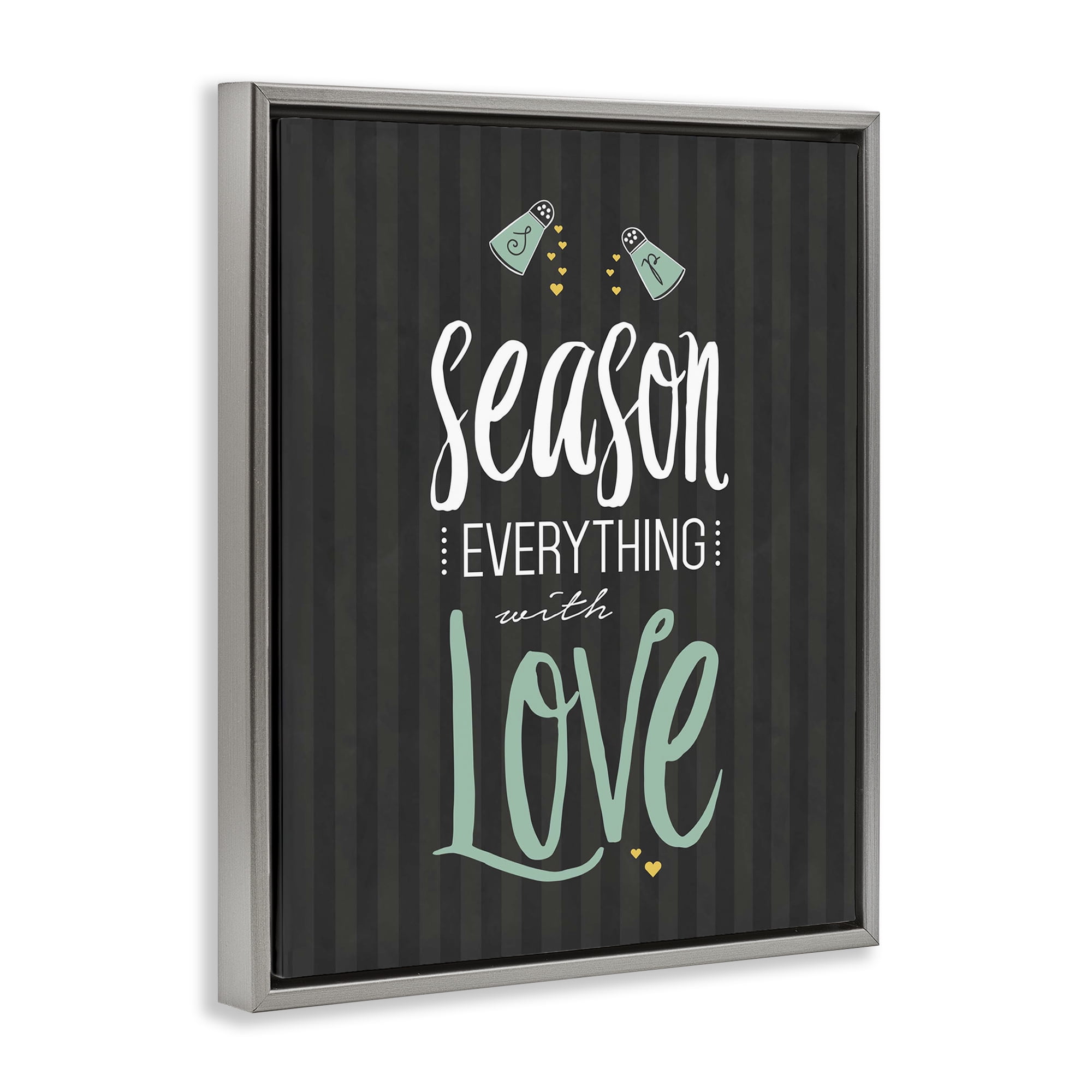 Season With Love Black & Green Gray Framed Floater Canvas Wall Art, design by Lettered and Lined