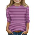 thumbnail image 2 of Girls Casual 3/4 Sleeve T Shirts Kids Crewneck Tops Fashion Striped Tees Purple,12-13 Years, 2 of 7