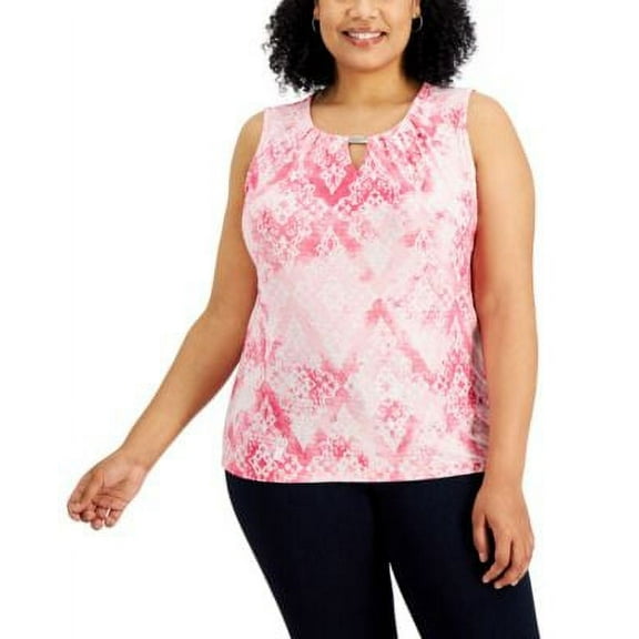 JM Collection Plus Size Tie Dyed Jacquard Top Berry Sorbet Combo 1X