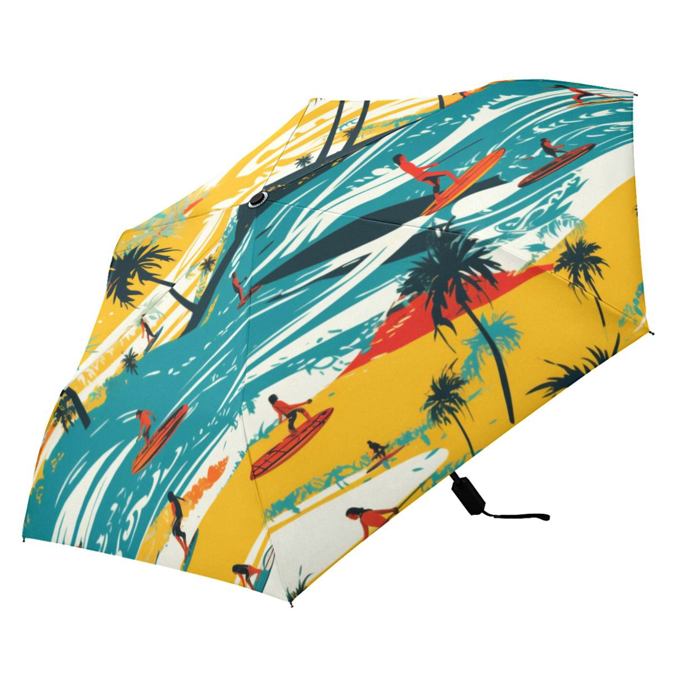 Summer Beach Palm Tree Compact Sun Umbrella Windproof Travel Umbrellas for Rain Strong Portable UV Protection