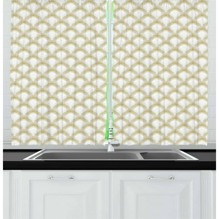 - Art Deco Curtains 2 Panels Set, Splashed Ink Design Fish Scale Formed By Dicolor Dotted Lines, Window Drapes for Living Room Bedroom, 55W X 39L Inches, Pale Coffee Grey and White, by Ambesonne