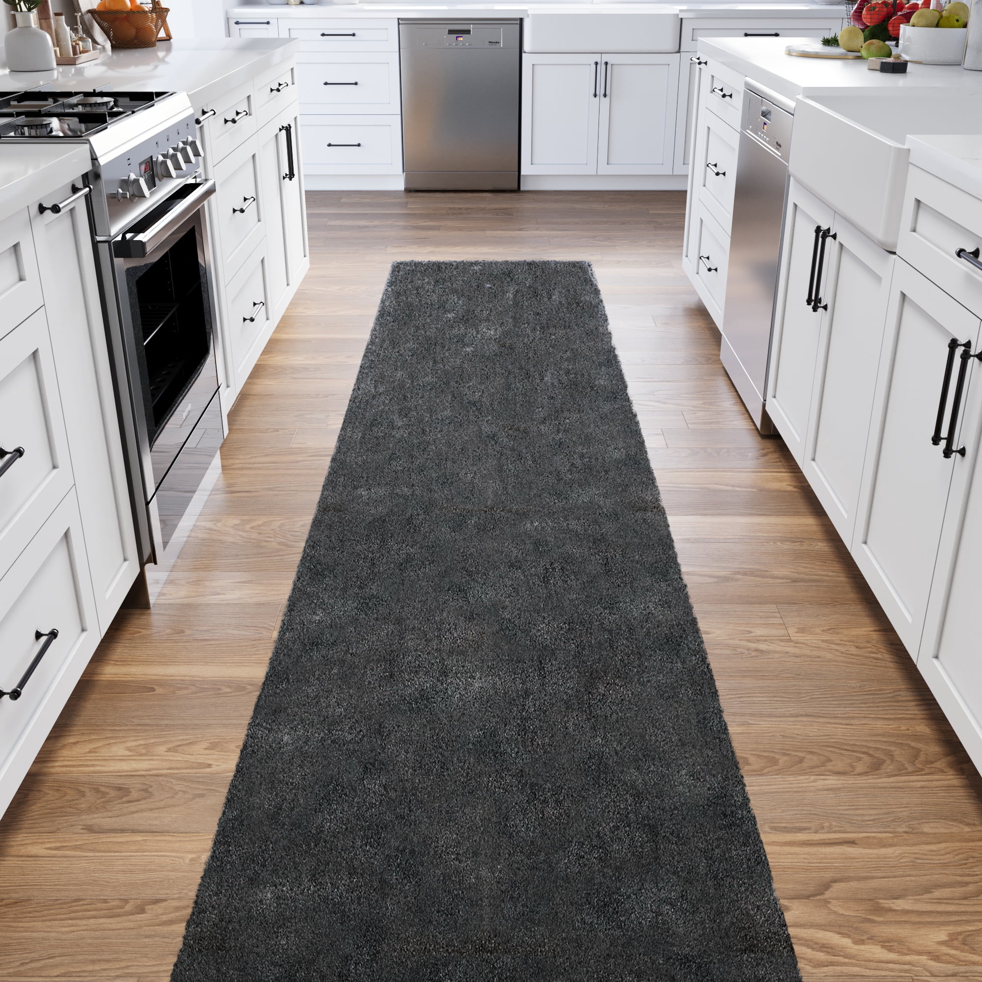 Ottomanson Plush Hallway Runner Rug 2'7" x 13' – Soft Non-Slip Indoor Runner, Charcoal