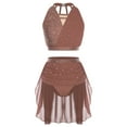 thumbnail image 3 of YiZYiF Women's Lyrical Dance Set Shiny Rhinestones Crop Top with Skirt 2-Piece Modern Dancing Dress Dusty Pink S, 3 of 6