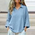 thumbnail image 5 of Htigea 3/4 Sleeve T Shirts for Women Collared V-Neck Tops Casual Loose Fit Tees Summer Lightweight Beach Vacation Travel Blouses Sky Blue XXL, 5 of 5