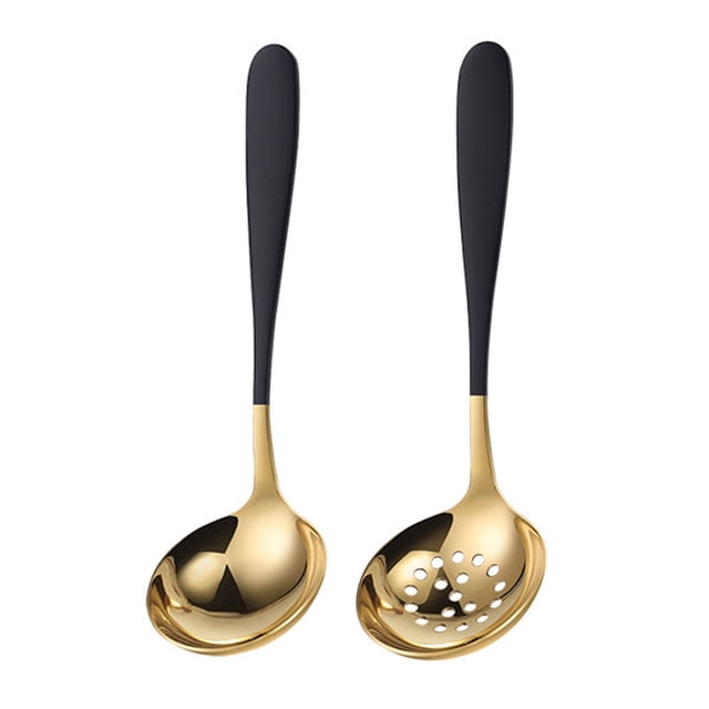 2 piezas de cuchara sopera de acero inoxidable dorada grande, cuchara dorada, cuchara sopera dorada, cuchara sopera pequeña, cuchara sopera de metal para cocinar, apta para lavavajillas, fácil de