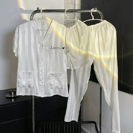

PIKADINGNIS 3PCS Short Sleeve Long Pant Satin Couple Pajamas Set Women Sleepwear Family Pijama Silk Homewear Short Women Casual Men Pyjamas
