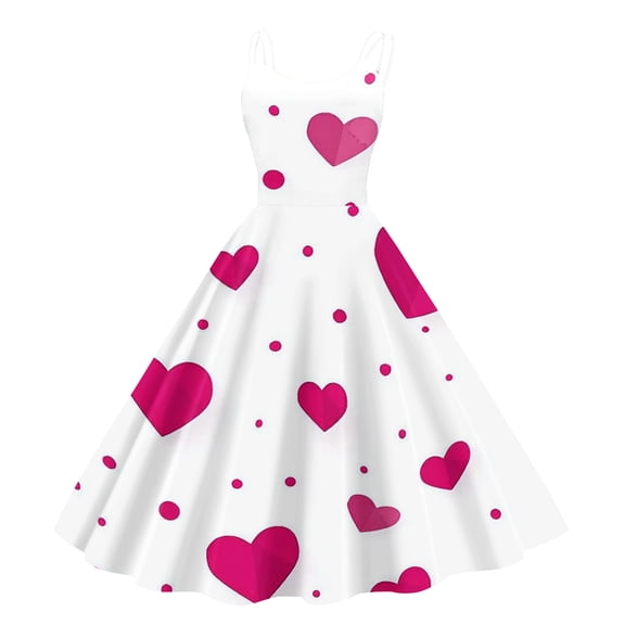 LWavelet Valentine's 2026 Short Sleeve Heart Polka Dot Dress, Women's Rose Accent Flowy A Line Casual Sundresses Pink S