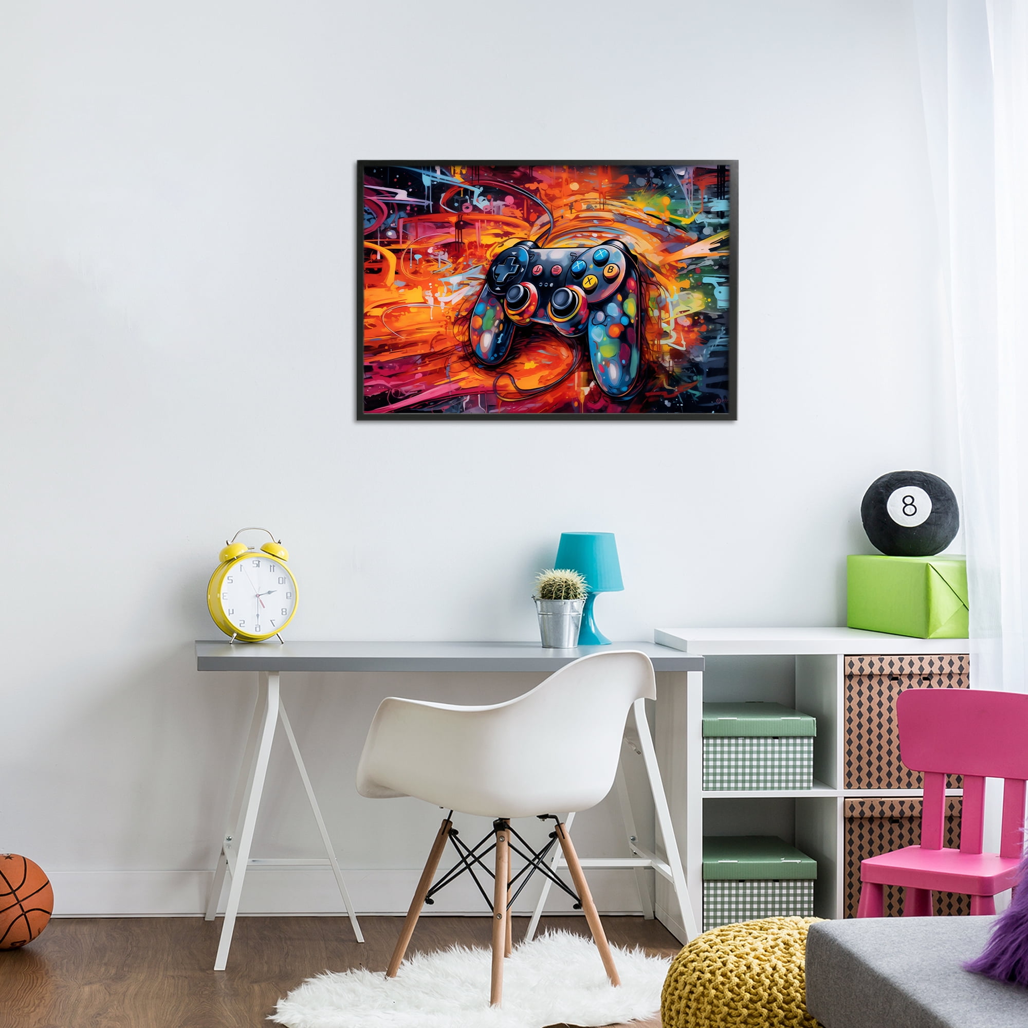 Stupell Industries Gaming Swirl Controller Energy Black Framed Giclee Art, design by Creative Studio