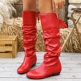 thumbnail image 6 of SAWOBUUN Bow Knee High Boots Women Round Toe Slouchy Wide Calf Faux Leather Mid Heel Pull On Boots for Winter Fall, 6 of 8