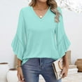 thumbnail image 2 of Yubnlvae Mint Green Blouses for Women Casual 3/4 Length Sleeve Womens Tops V Neck Tshirts Shirts with Flared Sleeve, M, 2 of 5