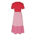thumbnail image 4 of Wycnly Summer Dresses for Women Sundresses for Women Beach Loose Flowy Pleated Ruffle Swing Long Sundress with Pocket Ladies Trendy Color Block Round Neck Short Sleeve Maxi Sundress, 4 of 5