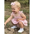 thumbnail image 5 of BemeyourBBs Newborn Baby Girl Summer Clothes Smocked Romper Dress Outfit Cherry Print Sleeveless Tie-up Romper Bodysuit with Bow Headband 2 Piece Set, 5 of 9