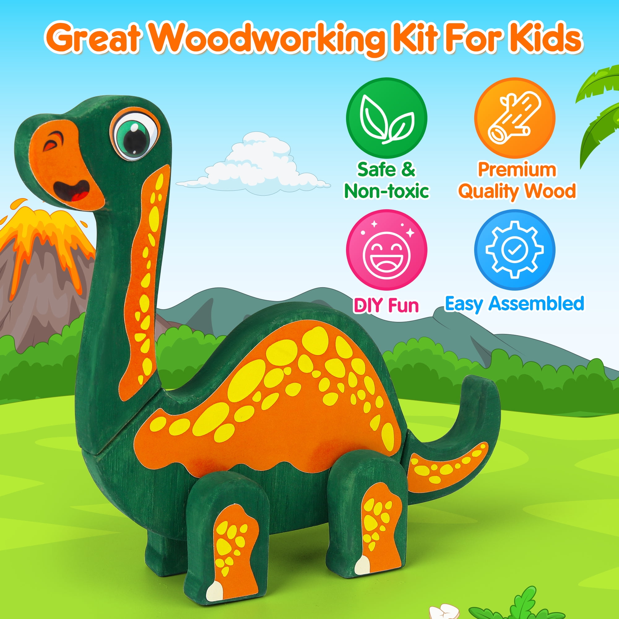 Wooden Dinosaur Painting Art Easter Craft Kit for Kids 3-5, Wood Take Apart Dinosaur Snap Together Building Toy, Build Your Own Dinosaur with Paint and Stickers STEM Game Creative Gift for Boys Girls