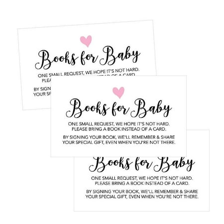 25 Books For Baby Request Insert Card For Girl Pink Hearts Baby Shower Invitations or invites, Cute Bring A Book Instead of A Card Theme For Gender Reveal Party Story Games, Business Card (Best Girl Baby Shower Themes)