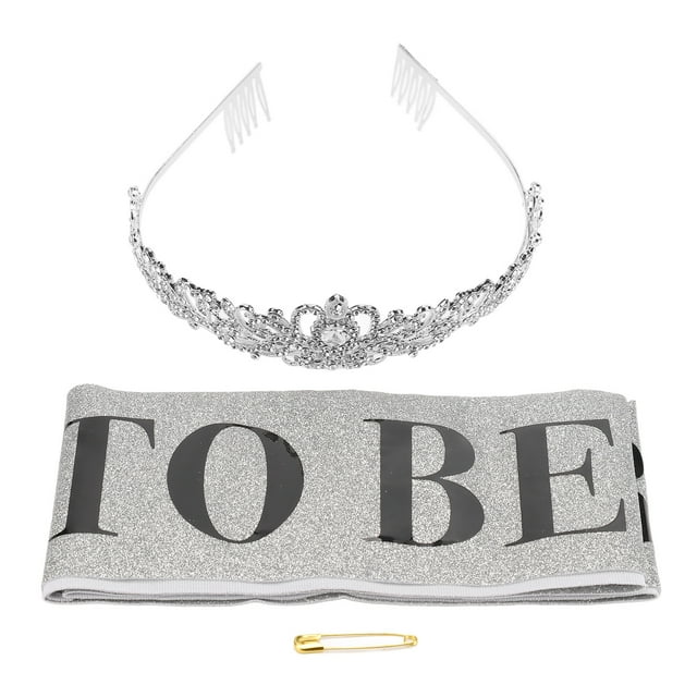 Kit de corona de banda de novia, banda negra con letras para novia, diamantes de imitación brillantes, corona decorativa, decoraciones para despedida de soltera, plata