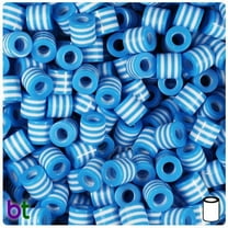 BeadTin Light Blue & White Striped 8mm Drum Resin Beads (100pcs)
