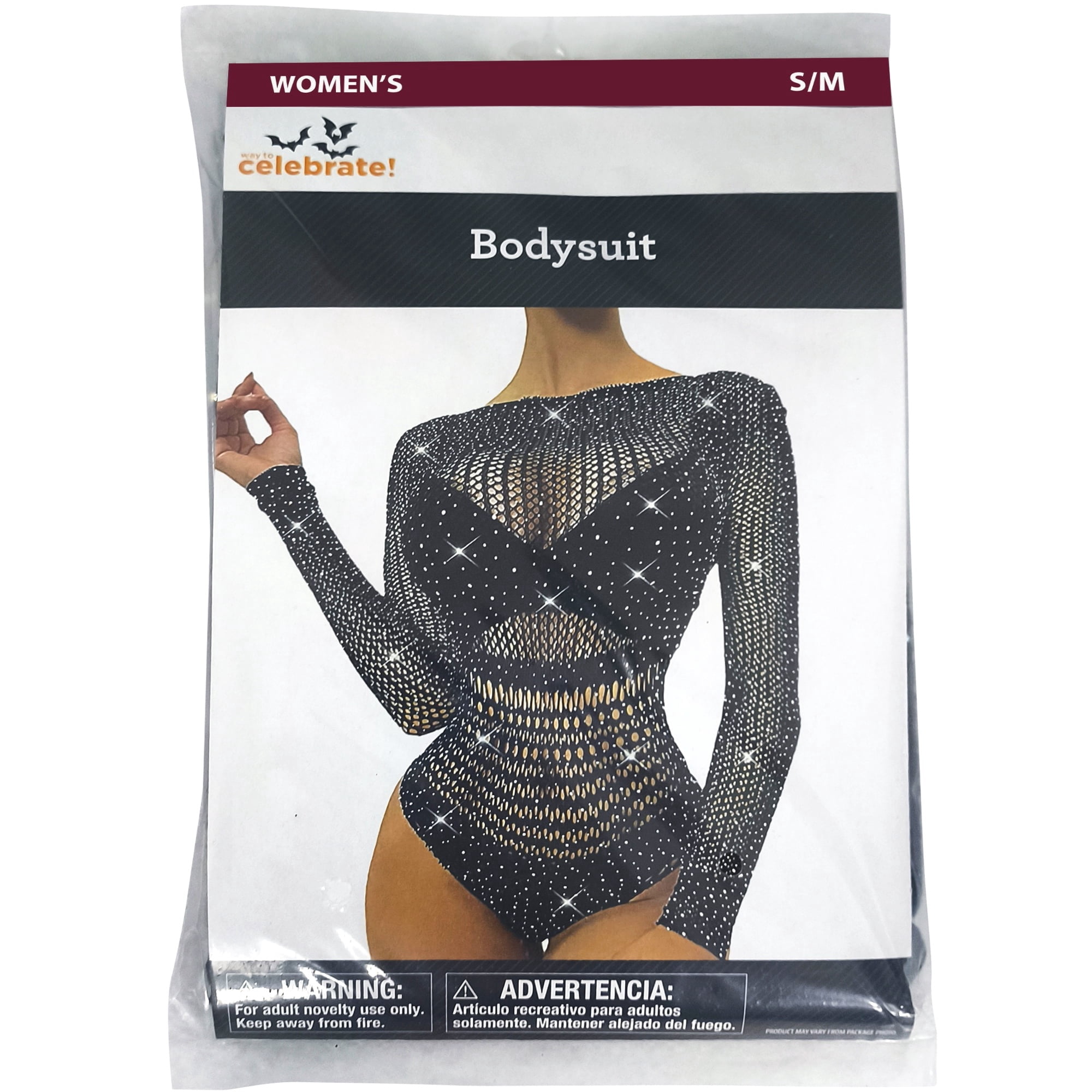 Fishnet Bodysuit Costume Accessory for Adults, Black, S/M, Halloween by Way To Celebrate