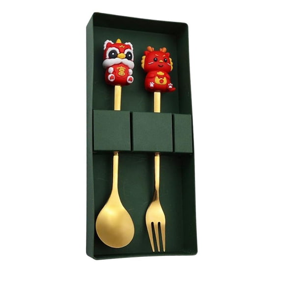 Fzaqwen Chinese New Year Tableware Spoon and Fork Set Multipurpose Coffee Spoon Creative Style B