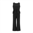 thumbnail image 4 of Conjunto de dos piezas para mujer: top corto sin mangas con volantes y pantalones anchos, cintura elástica, bolsillos, conjunto informal de verano, 4 of 7