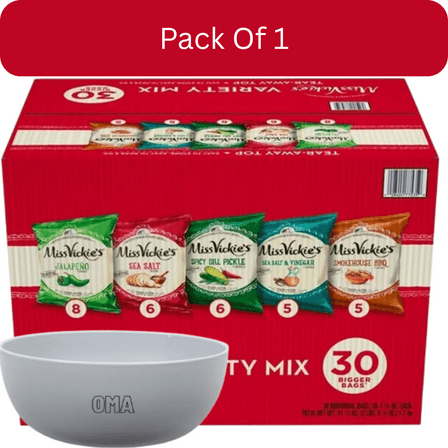 Miss Vickie’s Kettle Cooked Potato Chips Variety Pack, 30 Count with white bowl by OMA