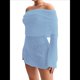 thumbnail image 3 of Vestido Elegante Tipo Suéter de con Hombros Descubiertos para Mujer, Ajustado, de Larga y Crochet Azul M, 3 of 7