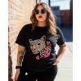 thumbnail image 3 of Women's Graphic T-Shirt Black XS Women's Tops Leopard Love Heart Crew Neck Short Sleeve Shirts for Women, 3 of 3
