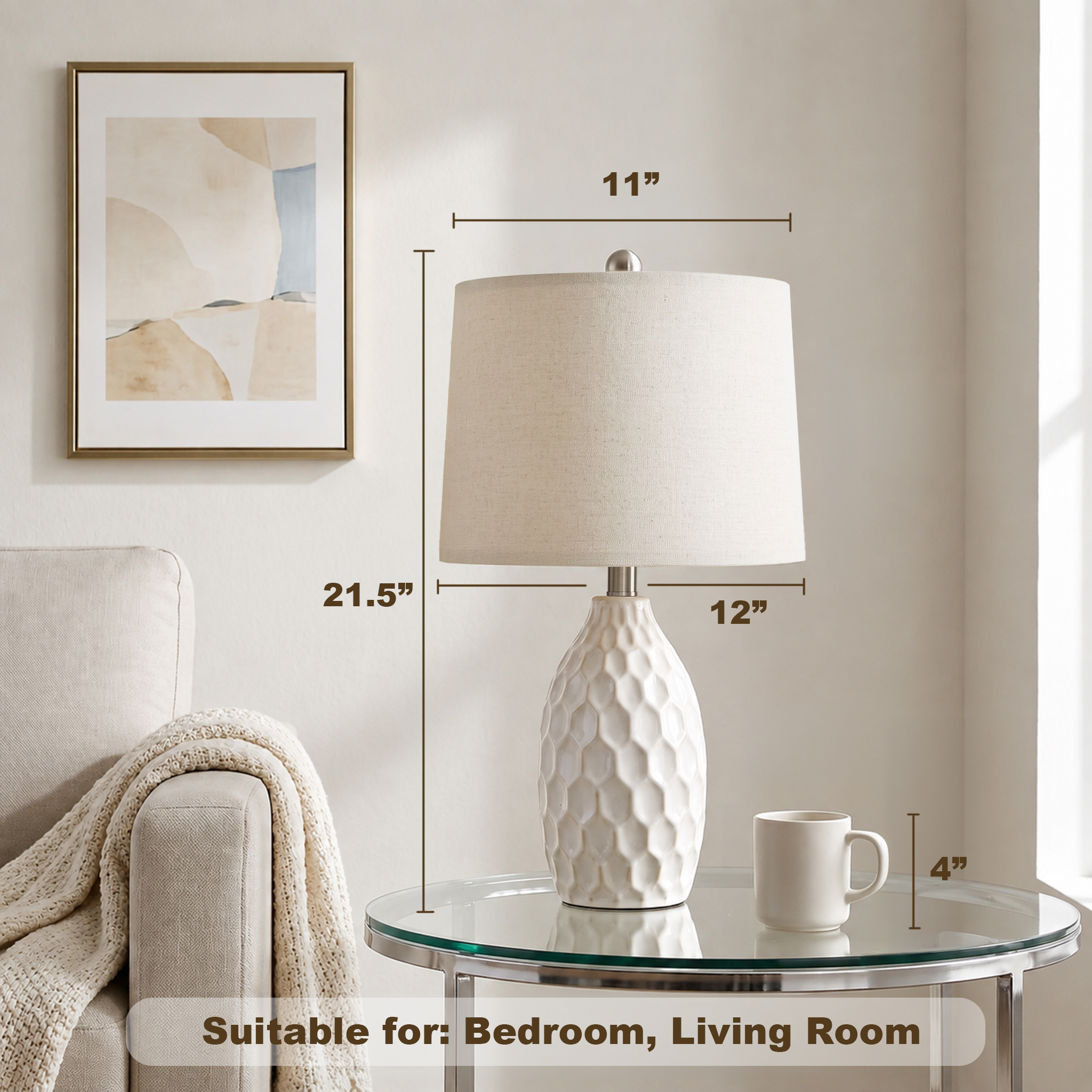 Oneach Modern Table Lamps, Ceramic, 21.5 Inches, Set of 2, White photo 3