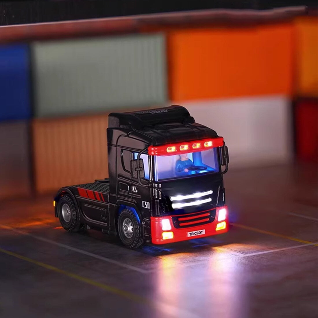 Turbo Racing 1/76 Scale Micro RC Truck Trailer & Cargo Set, 2.4G 6CH Remote Control Car with LED Lights, Standalone or Towable Mini Vehicle for Teens & Adults