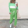 thumbnail image 2 of YUGYXL Casual Yoga Suit Women 2 Piece Sweatsuits Lightweight Comfy Plus Size Outfits Fashion Crew Neck Color Block Sweatshirt and Solid Sweatpants Tracksuits Set Green,M, 2 of 6